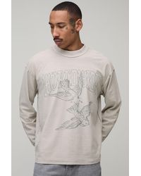 BoohooMAN - Oversized Boxy Dove Print Exposed Seam Long Sleeve T-Shirt - Lyst