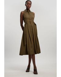 Karen Millen - Premium Viscose Linen Topstitch Halter Neck Woven Midi Dress With D Ring Detail - Lyst