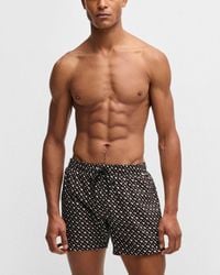 BOSS - Manu Fully Lined Quick-dry Swim Shorts With Monogram Print - Lyst
