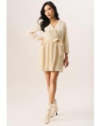Gini London - Geplooide Mini-wikkeljurk Met Lange Mouwen - Lyst