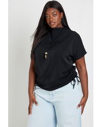 Boohoo - Plus Side Drape Tie Detail Blouse - Lyst