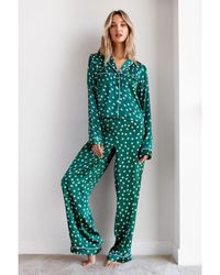 Nasty Gal - Star Satin Pyjama Shirt And Trousers Set - Lyst