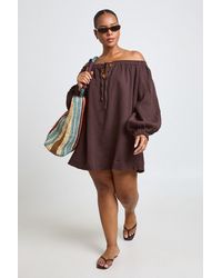 Boohoo - Plus Bardot Volume Sleeve Beach Dress - Lyst