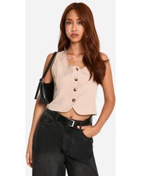 Boohoo - Pinstripe Square Neck Crop Waistcoat - Lyst