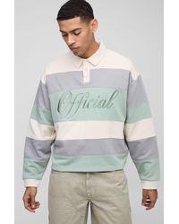 BoohooMAN - Oversized Boxy Stripe Embroidered Rugby Polo - Lyst