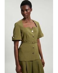 Karen Millen - Viscose Belted Square Neck Short Sleeve Tailored Jacket - Lyst