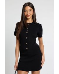 Boohoo - Short Sleeve Knitted Button Top And Mini Skirt - Lyst