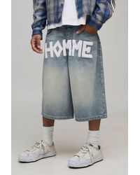 BoohooMAN - Tape Effect Crotch Print Longline Denim Jorts - Lyst