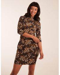 Blue Vanilla - High Neck 3/4 Sleeve Dress With Belt - Lyst