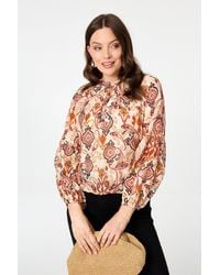Izabel London - Printed Tie High Neck Long Sleeve Blouse - Lyst