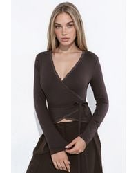 Hiccup - Wrap Lace Detail Soft Knit Crop Top - Lyst