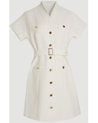 Karen Millen - Textured Compact Stretch High Neck Belted Mini Dress - Lyst