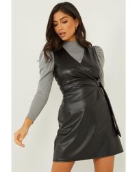 Quiz - Faux Leather Pinafore Dress - Lyst