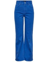 Pieces - High Waist Wide Leg Jeans Pcholly Blauw - Lyst