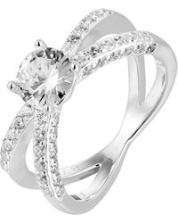 The Jewellery Stockroom - Sterling Solitaire Cz Criss Cross Pave Engagement Ring - Lyst