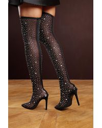 Where's That From - Wheres 'Korra' Over The Knee Mesh Stiletto Heel Boots With Diamante Embellishment - Lyst