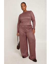 Boohoo - Plus Stripe Long Sleeve Fitted Top And Wide Leg Trouser - Lyst