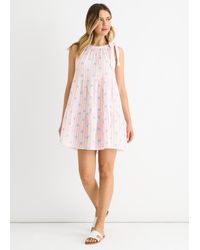 Gini London - Floral Stripe Cotton Tie Summer Mini Dress - Lyst