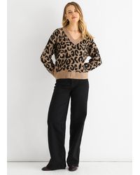 Gini London - Animal V Neck Short Knit Jumper - Lyst