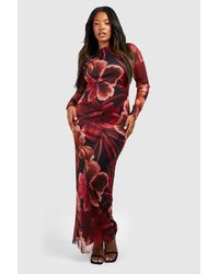 Boohoo - Plus Floral Mesh Low Back Maxi Dress - Lyst