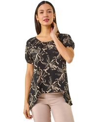 Roman - Leaf Print Asymmetric Stretch Tunic Top - Lyst