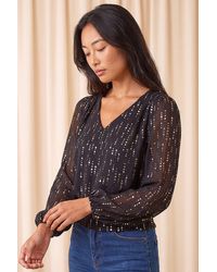 Roman - Petite Printed Foil V-Neck Top - Lyst