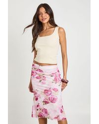 Boohoo - Floral Print Mesh Midi Skirt - Lyst