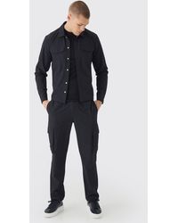 BoohooMAN - Technical Stretch Cargo Shirt & Pants Set - Lyst