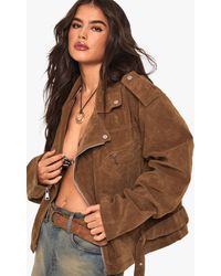 Boohoo - Vintage Suede Look Oversized Biker Jacket - Lyst
