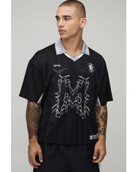 BoohooMAN - Oversized Grunge Varsity Rhinestone Mesh V Neck T-Shirt - Lyst