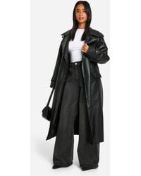 Boohoo - Petite Crocodile Faux Leather Trench Coat - Lyst