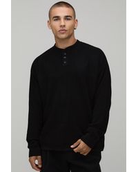 BoohooMAN - Essential Relaxed Fit Henley Waffle Knitted T-Shirt - Lyst