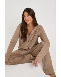 Boohoo - Soft Touch Button Through Shirt And Trouser Pyjama Set - Lyst