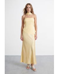 Warehouse - Petite Strapless Structured Bodice Satin Midi Dress - Lyst