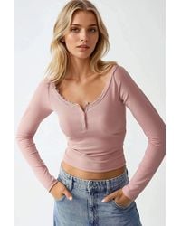 Hiccup - Slim Fit Lace Detail Long Sleeve Top - Lyst