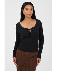 Brave Soul - Ribbed Long Sleeve Top With Lace Trim - Lyst
