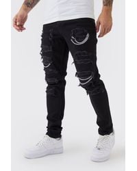BoohooMAN - Skinny Stretch Ripped Chain Jeans - Lyst