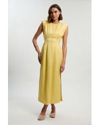 Karen Millen - Viscose Linen Woven Pintuck Midi Dress - Lyst