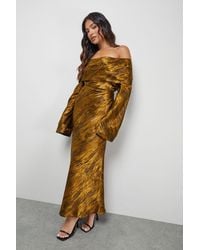 Warehouse - Petite Shimmer Satin Foldover Bardot Bias Midi Dress - Lyst
