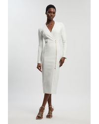Karen Millen - Figure Form Bandage Asymmetric Zip Detail Midi Dress - Lyst