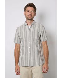 MAINE - Textured Stripes Short Sleeve Button Down Shirt Cotton - Lyst