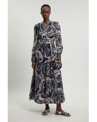 Karen Millen - Petite Mono Floral Printed Studded Detail Maxi Dress - Lyst
