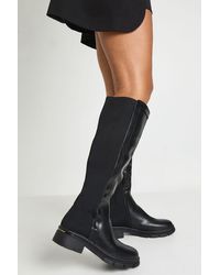 Boohoo - Elastic Panel Chunky Knee High Boots - Lyst