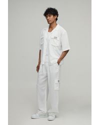 BoohooMAN - Linen Oversized Short Sleeve Cargo Shirt & Baggy Trouser Set - Lyst