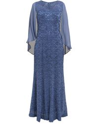 Gina Bacconi - Liesel Long Sequin Lace V-Neck Gown With Chiffon Capelet - Lyst