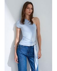 Dilvin - Slim Fit Off-Shoulder Jersey Blouse With Tie Detail - Lyst