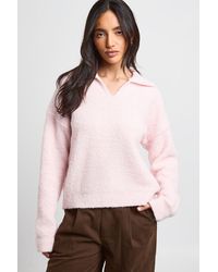 Boohoo - Collared Boucle Knitted Pocket Detail Jumper - Lyst