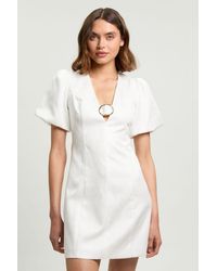 Karen Millen - Tailored Puff Sleeve Trim V Neck Detail Mini Dress - Lyst