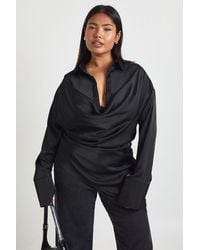 Boohoo - Plus Satin Cowl Neck Shirt - Lyst
