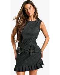 Boohoo - Faux Leather Double Belt Mini Dress - Lyst